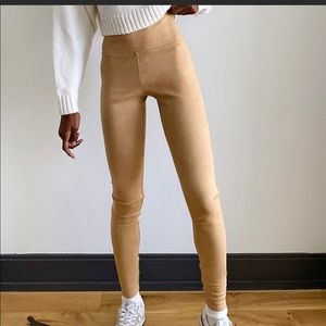 Aritzia Daria pants in faux suede camel and charcoal colours Wilfred Free.